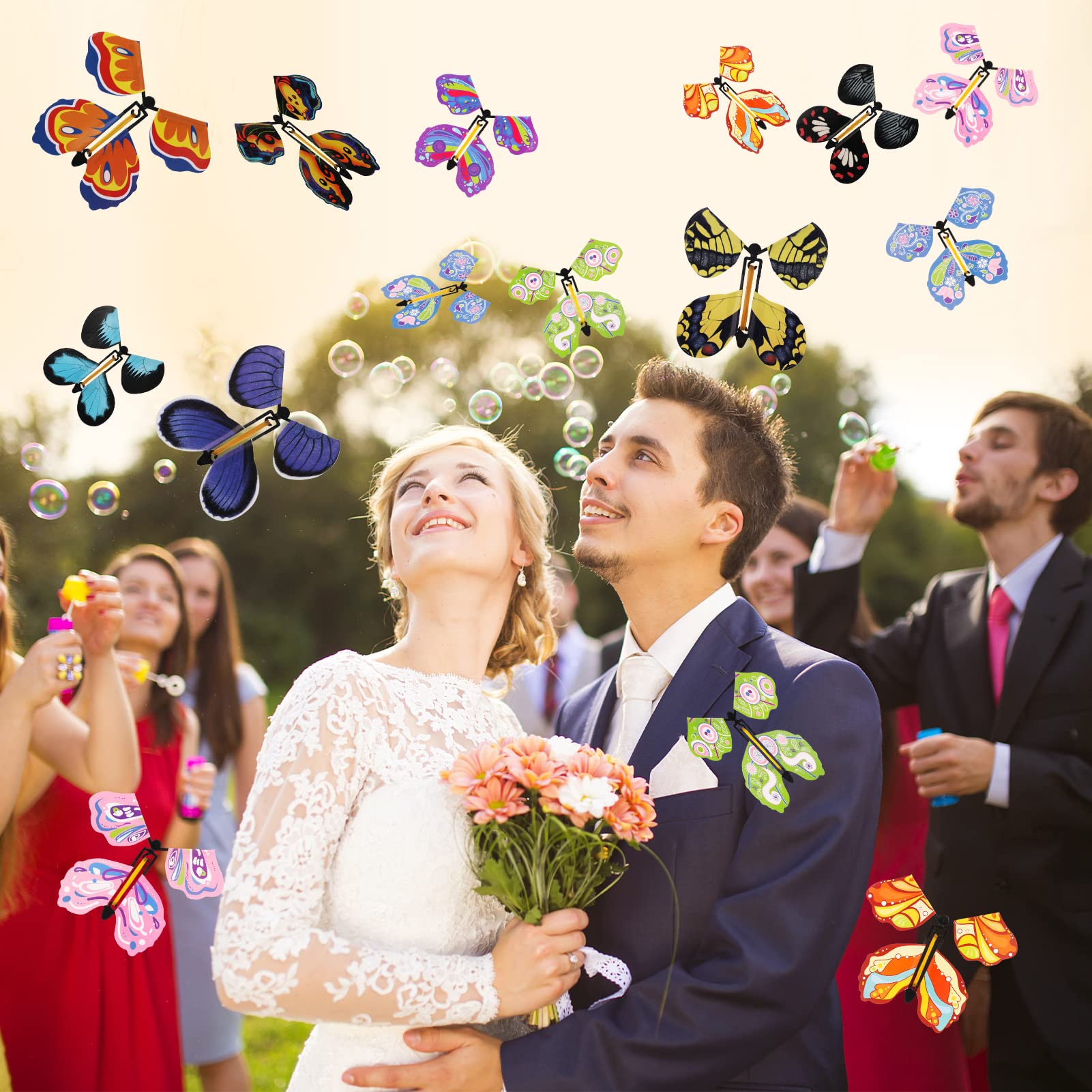 Chenkaiyang 20 Pcs Magic Flying Butterfly, Wind Up Butterfly Toy Rubber Band Powered Flying Butterflies Surprise Gift for Explosion Box Envelope Wedding Birthday Party (20 Classic Style)
