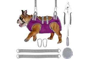 Ultivast Dog Grooming Hammock - Pet Grooming Hammock with Nail Clippers for Dogs, Nail File, and Dog Bath Brush - Dog Hammock for Grooming with Strong Center Straps for Extra Security (M, Purple)