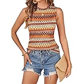 RoseSeek Women's Boho Tank Tops 2024 Causal Summer Sleeveless Vest Tops Geo Print Crewneck Shirts