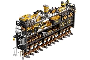 STURDIFLOW Large 49''W Power Tool Organizer Wall Mount | 620lbs Garage Storage Rack with 12 Cordless Drill Holder | 4-Tier Heavy Duty Utility Shelf for Battery Workshop Organization