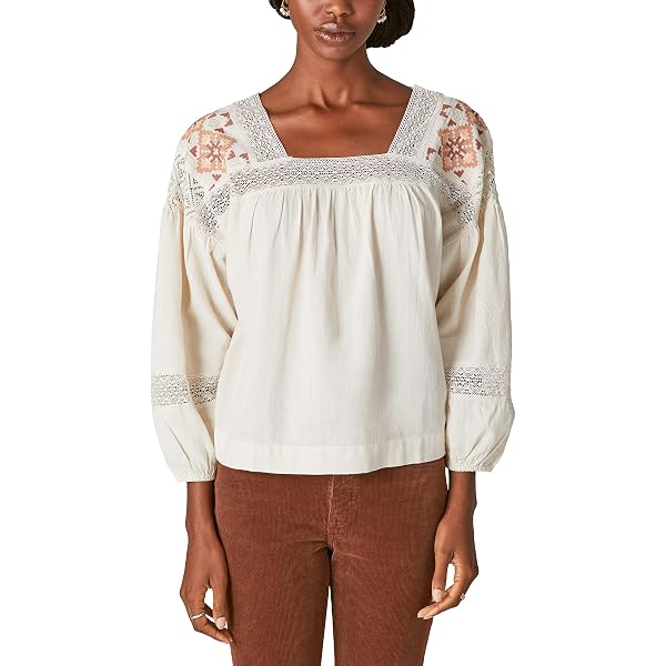 lucky brand women's embroidered top