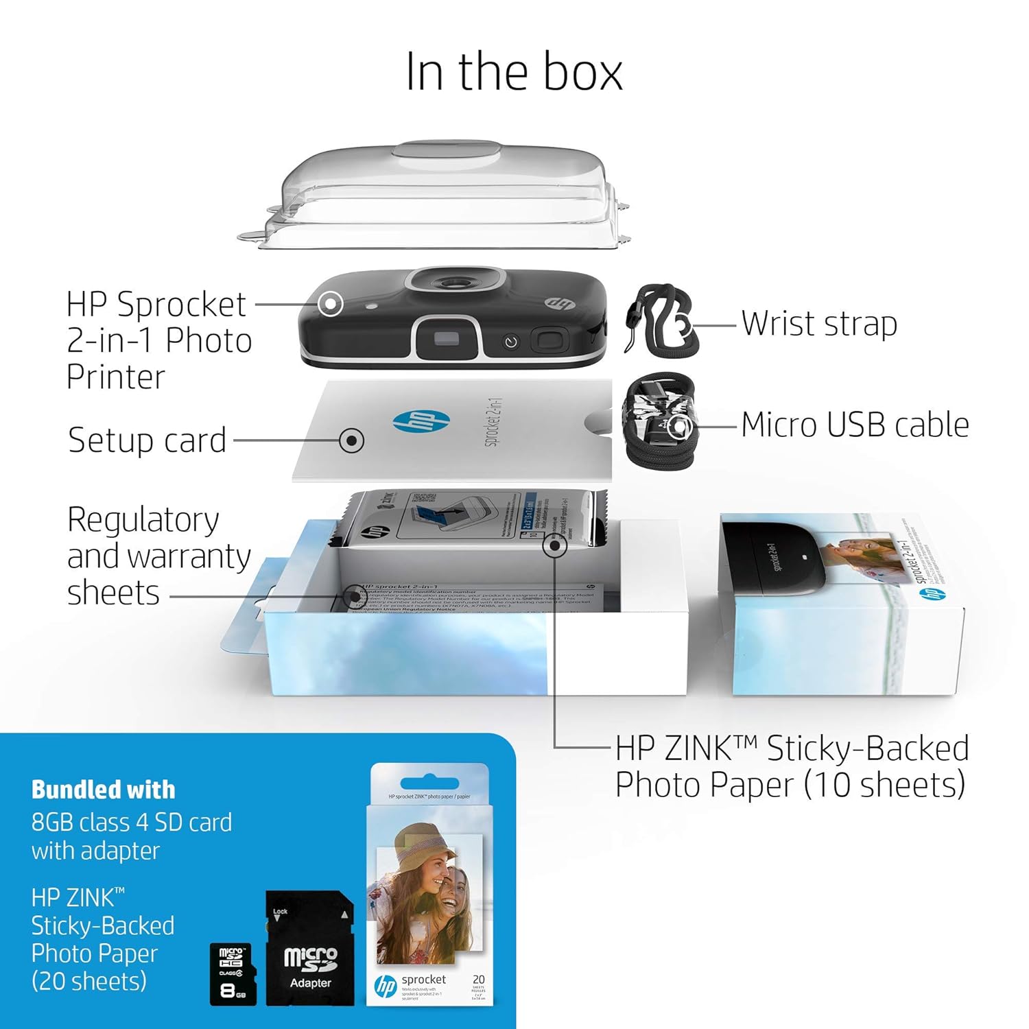 HP Sprocket 2in1 Portable Camera Photo Printer w/ 8GB MicroSD Card