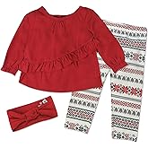 HonestBaby baby-girls 3-piece Ruffle Top, Legging and Headband Set 100% Organic Cotton for Baby and Toddler Girls