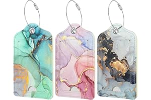 Rimilak 3 Pcs PU Leather Luggage Tags for Suitcase, Travel Cruise Luggage Tag with Privacy Flap, Name ID Label and Metal Loop