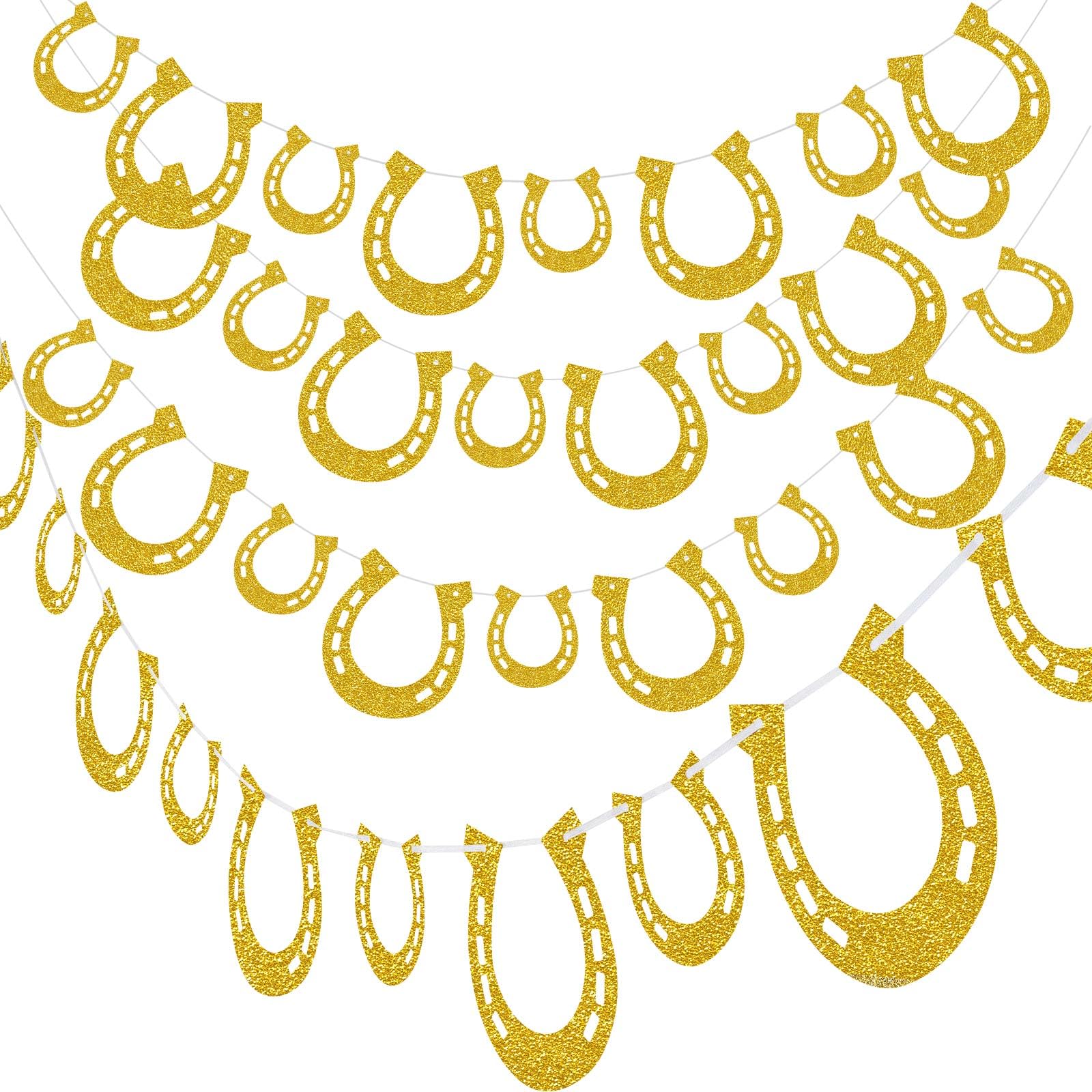 Sumind 4 Pieces Christmas Horseshoe Garland Glittered Horseshoe Garland Horseshoe Birthday Banner for Derby or Western-Themed Cowboy Wedding Party Decoration, Pre-Assembled (Gold)