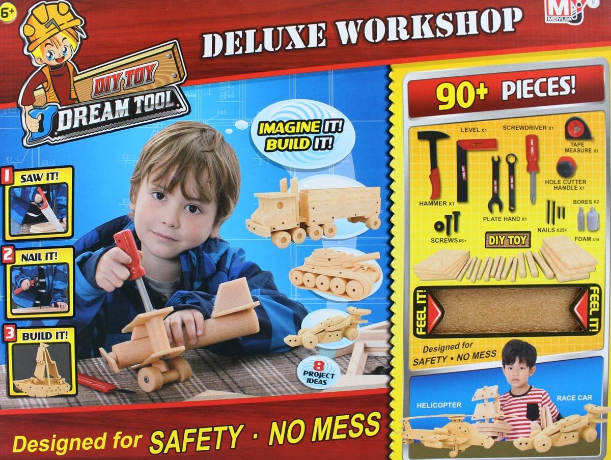 COTTONTAIL Build and Play 90-Piece Workshop Kit Toy Set Deluxe Creative Minds Wood Various Tools for Kids 6+