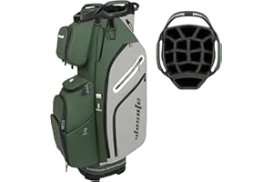 WOSOFE PU Leather Lightweight Men Women Blue White Black Green Golf Bag,Multiple 10 Pockets 14-Way Dividers Cooler Pouch Golf Cart Bag