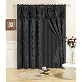 All American Collection New 4 Piece Drape Set with Attached Valance and Sheer with 2 Tie Backs Included (84" Length, Black)
