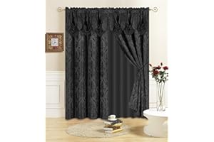 All American Collection New 4 Piece Drape Set with Attached Valance and Sheer with 2 Tie Backs Included (84" Length, Black)