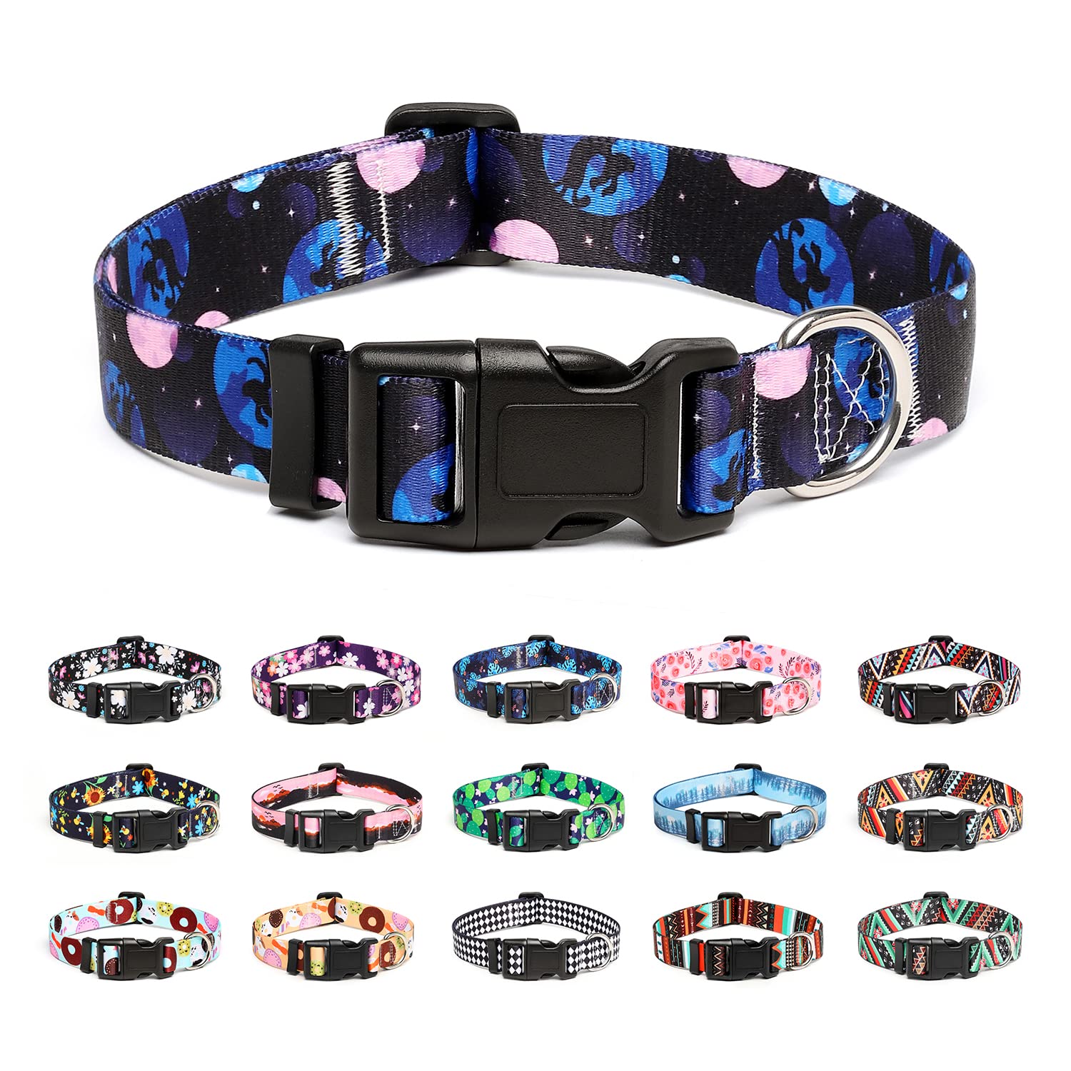 Mercano Adjustable Dog Collar - Special Design Patterns, Soft Nylon Comfortable Durable Pet Collar for Small Medium Large Dogs (S, Night Sky) — image 1