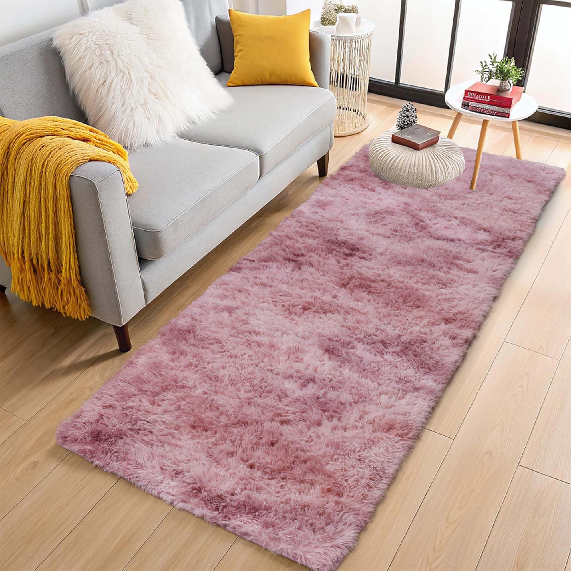 Aspire Homeware Rugs Living Room - Tie-Dye Pink Lilac Area Rugs for Bedroom, Large Hallway Runner Rug Anti Slip 80 x 300 cm - Modern Super Soft Floor Carpets – Fluffy Shaggy Bedside Rug for Kids Room — image 1