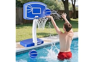 HYES Large Pool Basketball Hoop Poolside, Swimming Pool Basketball Game for Inground Pools, Water Basketball for Pool with 2 Balls and Pump, Summer Outdoor Toys for Kids Teens Adults