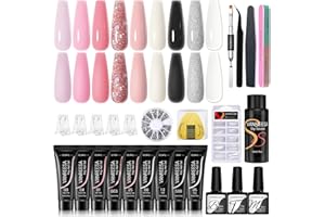 VANREESA Poly Nail Gel Kit 9 Colors Poly Nail Gel White Pink Clear Black Poly Extension Gel Nail Kit 25 Pcs Poly Nail Gel Kit Starter Kit with Manicure Tools Gifts Gel Nail Kit for Women