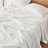 Bedsure King Size Bed Sheets, Cotton Linen Sheet Set, Anti - Pilling, Ultra-Soft & Breathable, Deep Pocket King Fitted Bedsheets Up to 16 Inches, 4 Pieces, Pure White