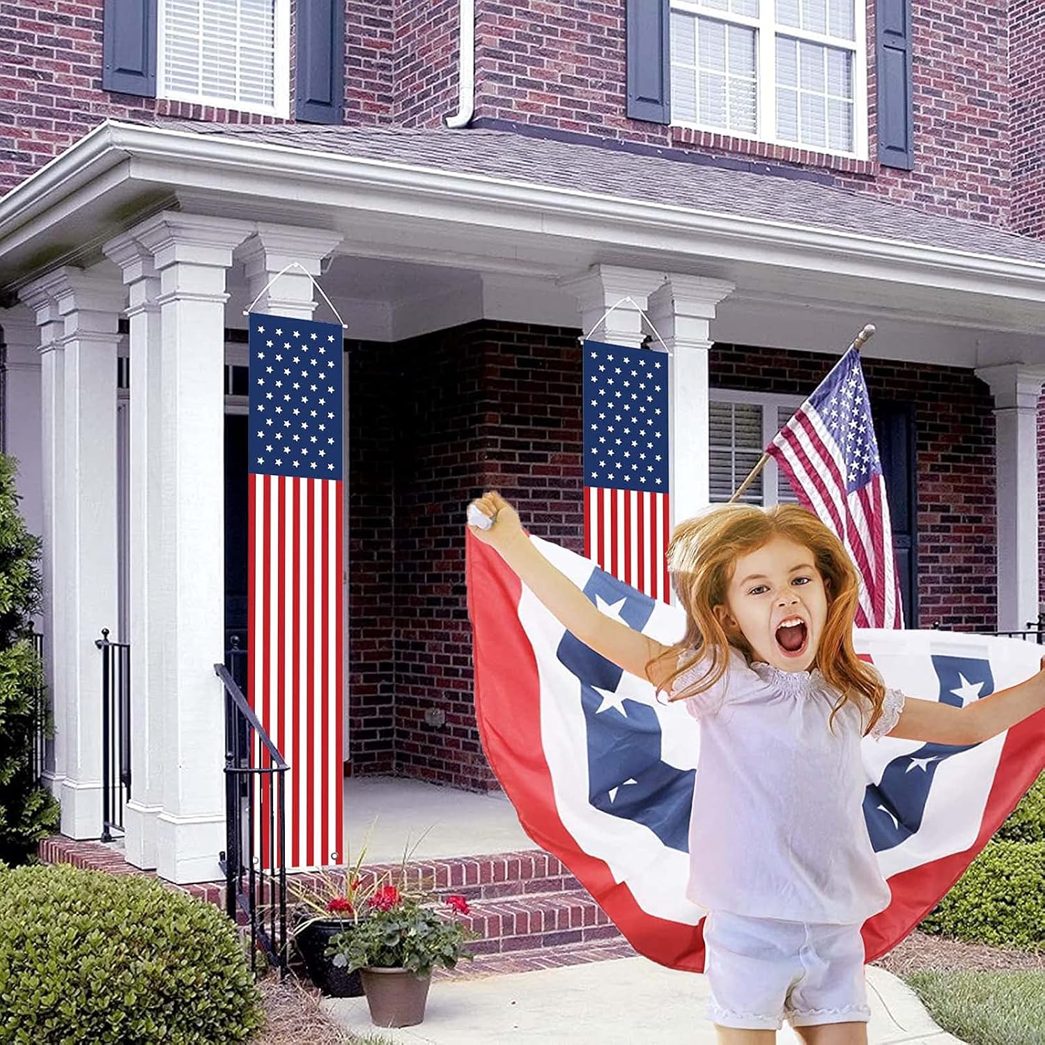 4th of July Decorations Outdoor Hanging American Flag Banners (2 Pcs)