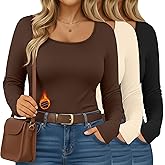 Ficerd 3 Pack Women's Plus Size Thermal Shirts Fleece Lined Scoop Neck Long Sleeve Tops Fitted Winter Base Layer Underwear