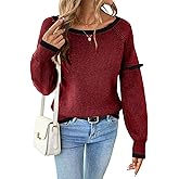 EVALESS Womens Sweaters Crewneck Ruffle Long Sleeve Off The Shoulder Sweater Color Block 2025 Trendy Fall Winter Knit Tops