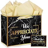 We Appreciate You Gift Bag Black Thank You for All You Do Pastor Employee Appreciation Gift Bags with Tissue Paper Card Appreciation Gift Wrapping Paper We Appreciate You Supplies for Retirement