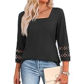 Women's 3/4 Sleeve Tops Square Neck Dressy Casual T-Shirt 2025 Trendy Fashion Business Shirt Fall Basic Tee Blouse