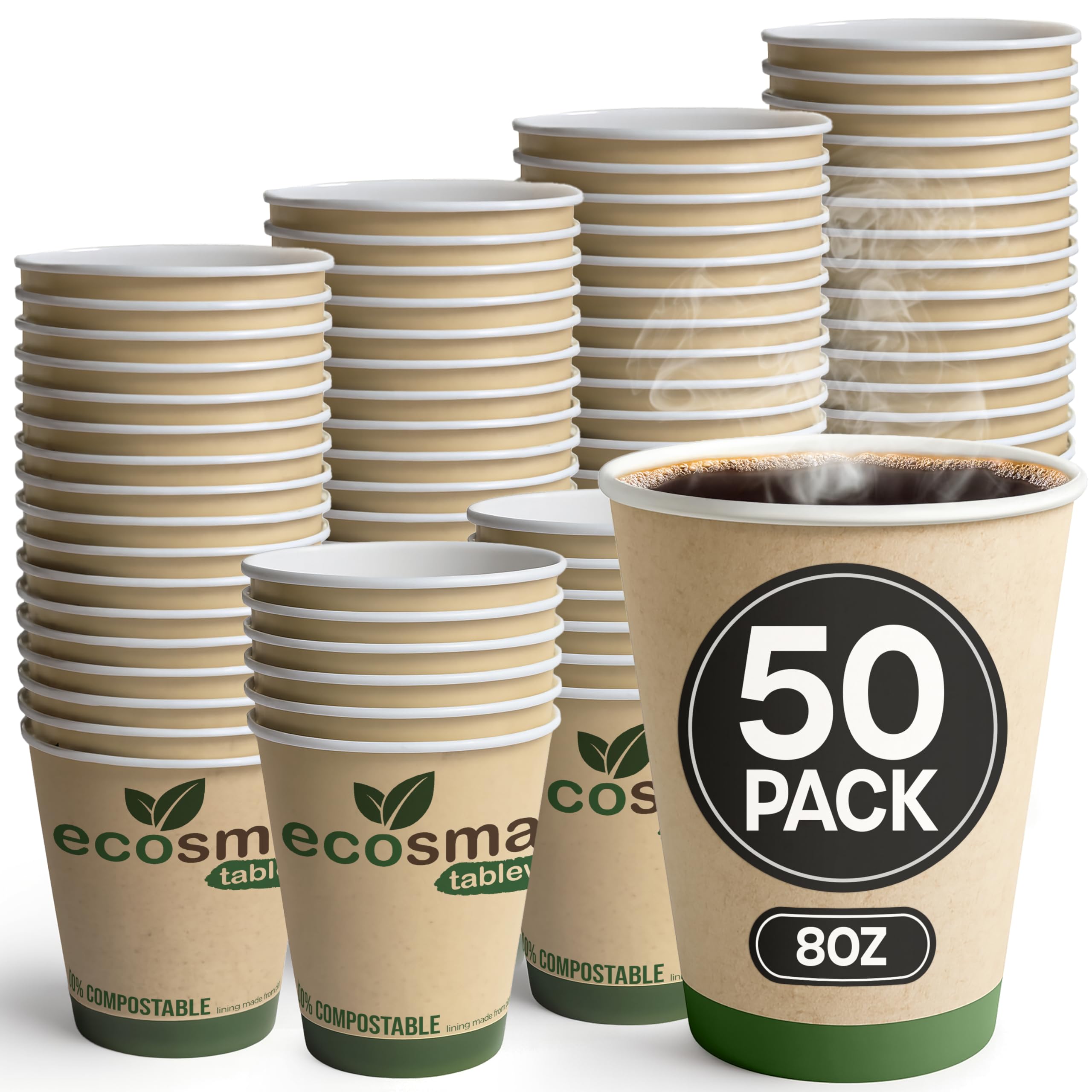 volila Paper Coffee Cups 100 Pack, 8 Oz Recyclable Coffee and Tea Paper Cups, Compostable Cups for Hot Chocolate and Cappuccino, Biodegradable Cups Perfect for Office and Cafe