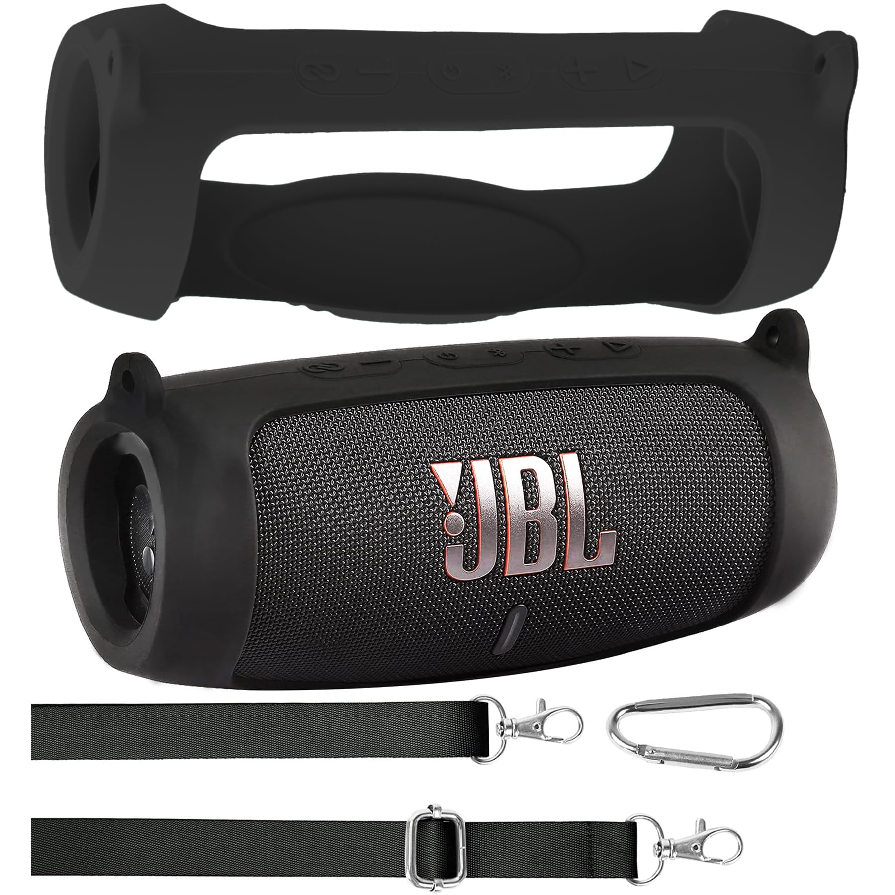 co2CREA Case Silicone for JBL Charge 5 WiFi and Portable Bluetooth Speaker, Portable Ultra-light Protective Sleeve with Carabiner and Shoulder Strap (Speaker and Accessories not Included)