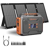 Portable Solar Generator, 300W Portable Power Station with Foldable 60W Solar Panel,110V Pure Sine Wave 280Wh Battery Power Pack with USB DC AC Outlet for Camping Smart Devices RV Van Outdoor-Orange