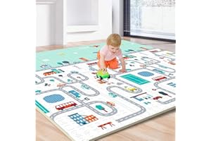 Eanpet Baby Play Mat Foam Area Rug for Kids Toddler Infant Ultra Thick Folding Large Crawl Mat Non-Slip Playmat for Bedroom Playroom Nursery ABC Letter (Traffic)