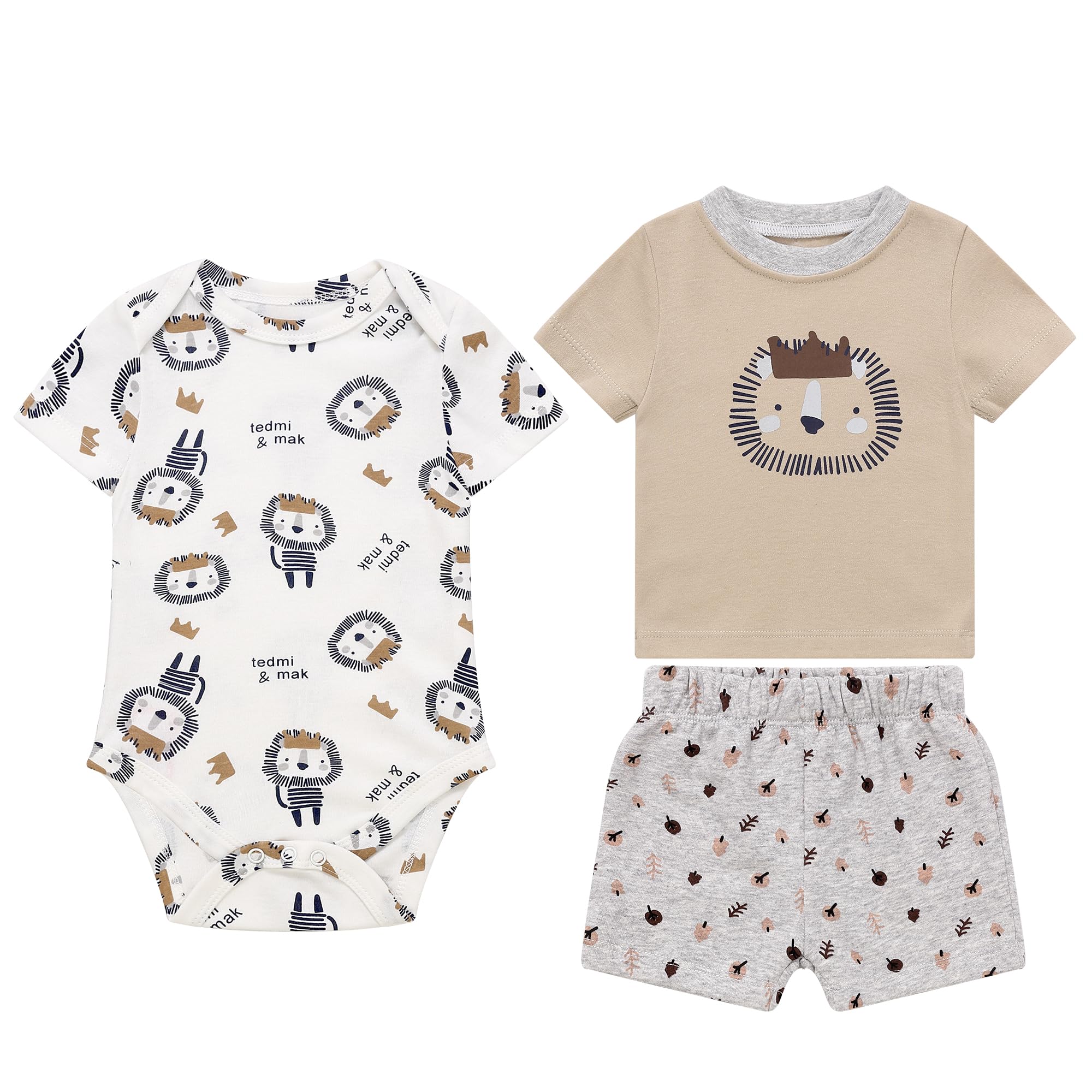 Photo 1 of ** 2 PCS **Feidoog Toddler Baby Boy Summer Outfits Kids Cotton Short Sleeve T-Shirt & Shorts&Bodysuit Set 3Pcs,Brown,9M