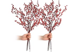 WILLBOND Artificial Red Berry Stems 21.6 Inch Christmas Red Berries Holly Berry Branches for Christmas Tree New Year Decor DIY Craft (Simple Style, 16 Pieces)