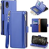 Antsturdy Compatible with iPhone XR Wallet Case,RFID Blocking PU Leather Phone Case Women Men Flip Shockproof Protective Cover with Wrist Strap Zipper Pocket Credit Card Holder Slots,Purple Blue