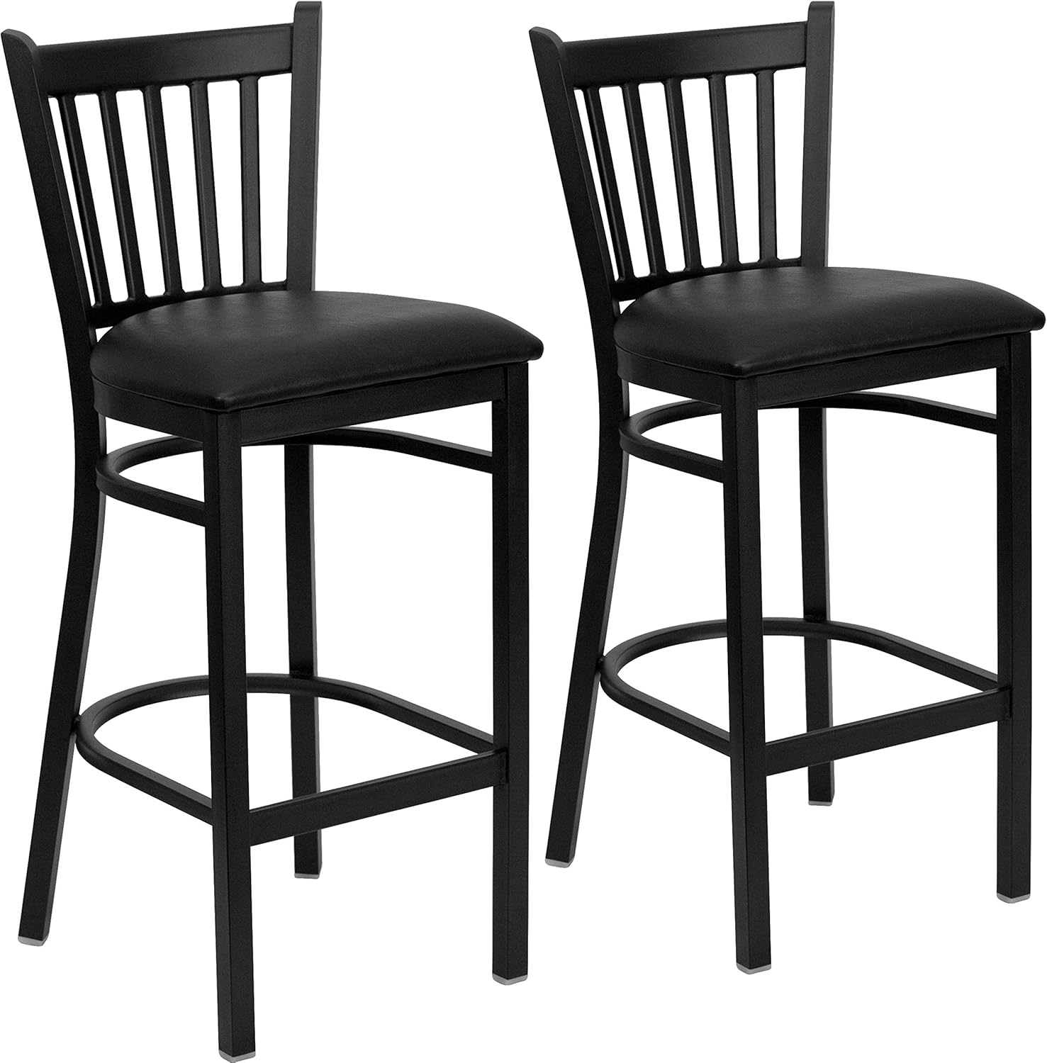 Flash Furniture 2 Pack HERCULES Series Black Vertical Back Metal Restaurant Barstool - Black Vinyl Seat