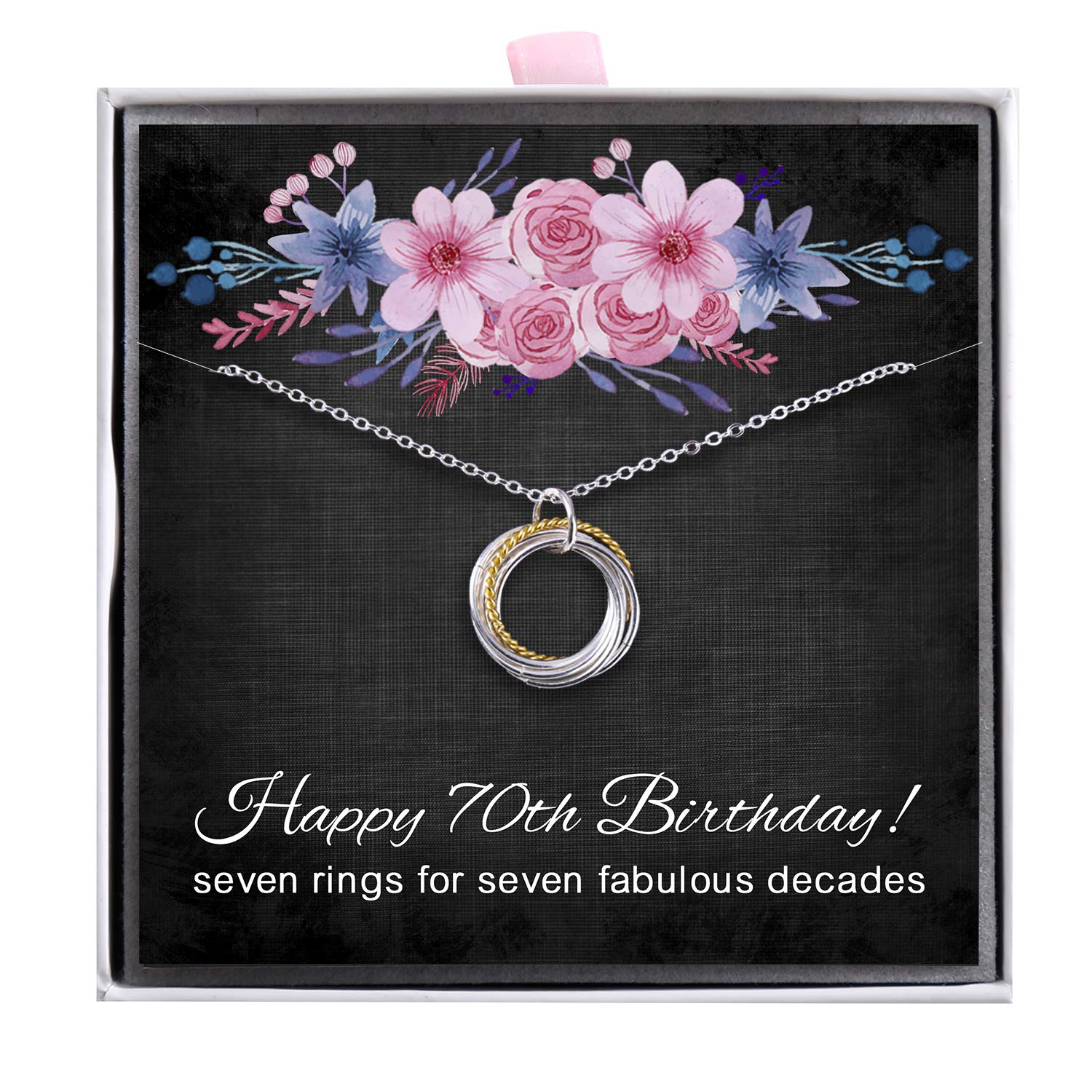 ALoveSoul 70th Birthday Gifts for Women - 925 Sterling Silver 7 Interlocking Circles Necklace, Gifts for Her, Ladies Birthday Gifts Ideas