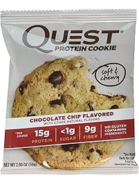 Quest Nutrition Protein Cookie, Chocolate Chip, 15g Protein, 4g Net Carbs, 250 Cals, 2.08oz Cookie, 12 Count, High Protein, Low Carb, Gluten Free, Soy Free