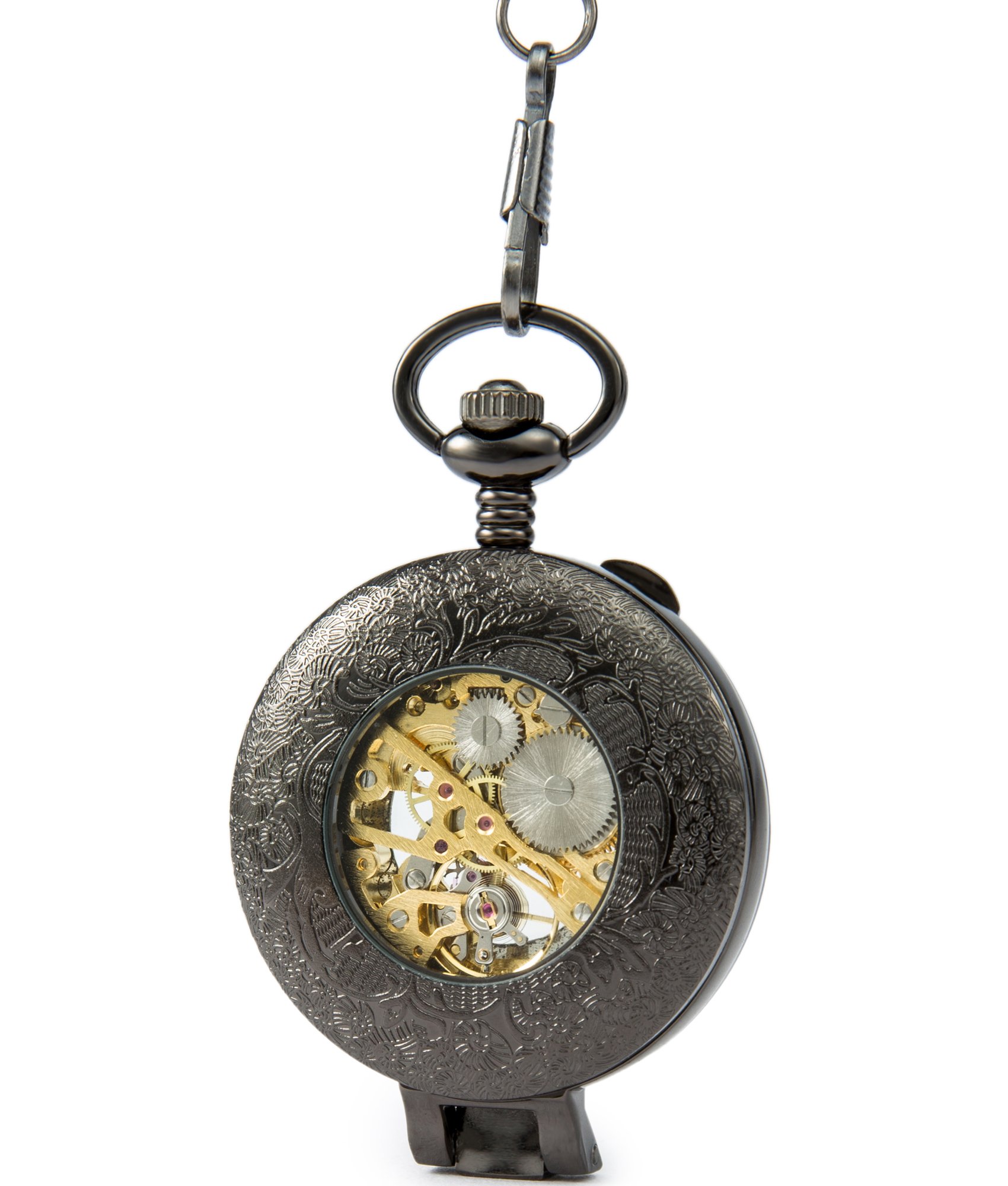 SEWOR Mens Luminous Dial Hand Wind Mechanical Pocket Watch with Brand Leather Gift Box (Stand Up Black)