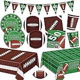99 Pcs Football Party Supplies Sets, Includes Touchdown Dinner Plates, Dessert Plates, Napkins, Rugby Tablecloths, Cups and Banner for Football Birthday Gameday Tailgate Party Decorations, Serves 24