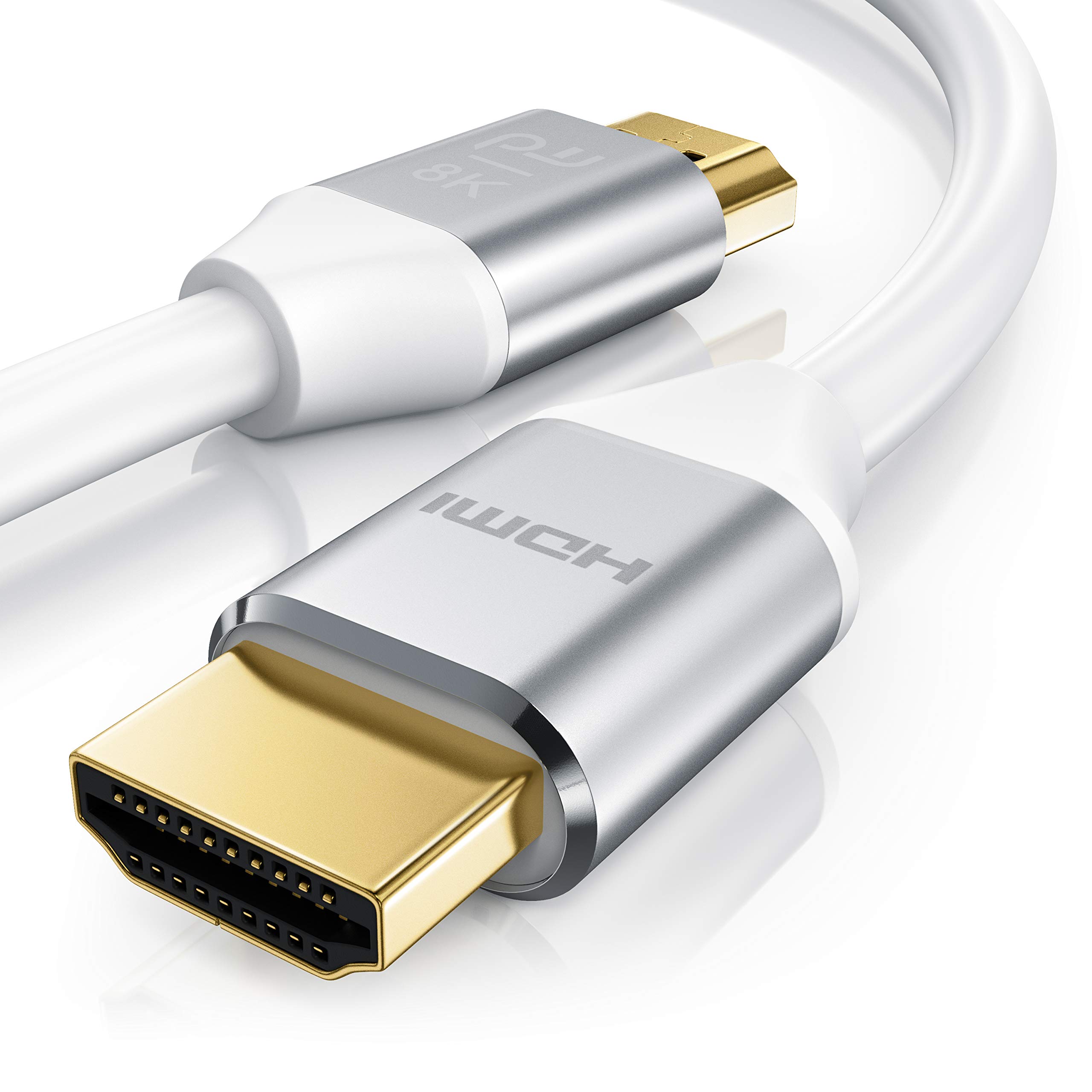 1 m HDMI Cable 8k @ 120 Hz with DSC - 7680 x 4320 - UHD II - Compatible with HDMI 2.1 2.0a 2.0b - 3D - Ultra High Speed with Ethernet - Dynamic HDR10+ - VRR - ARC - Blu Ray PS4 PS5 Xbox - White