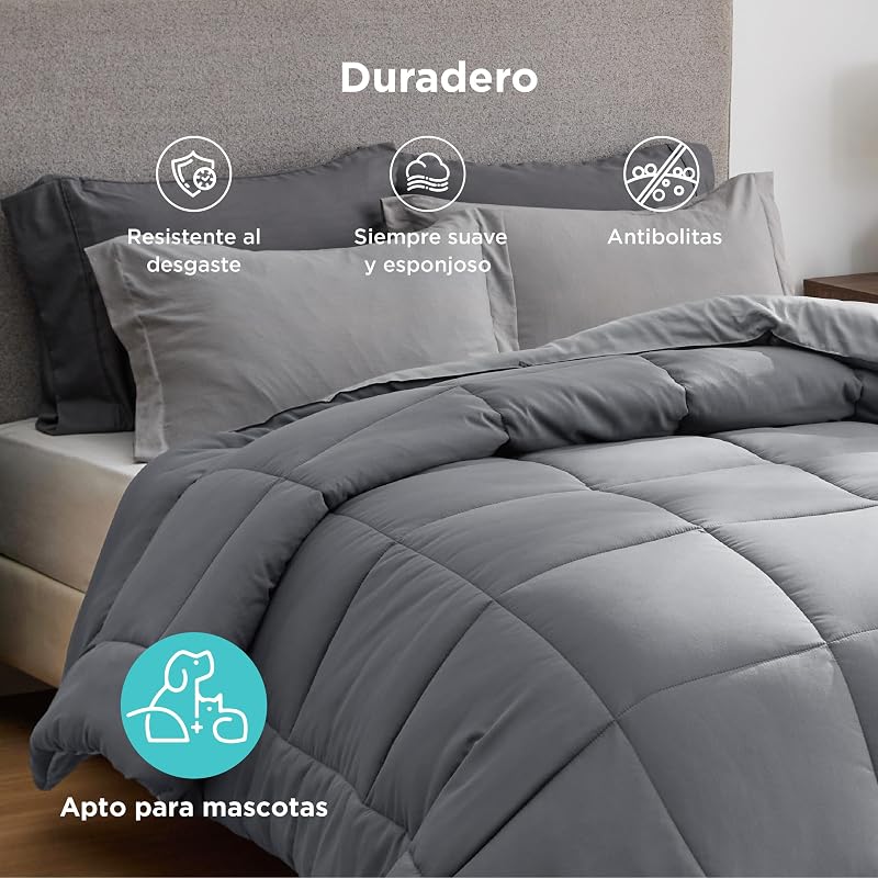 Bedsure edredom cama 150 entretiempo - enchimento nórdico 240x220 cm de 300 gr/m² para cama de casal 150x200, edredons de outono e primavera, fibra macia e cinza