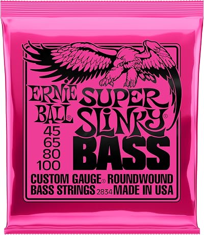 Ernie Ball Super Slinky Nickel Wound Electric Bass Strings 45-100 Gauge