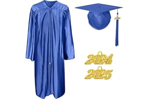 Misscom Unisex Shiny Graduation Cap Gown 2024 2025 Year Charm Tassel Set for Middle High School and Bachelor