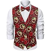 Fashonal Valentine Vest for Men Heart Vest with Bow Tie S-3XL