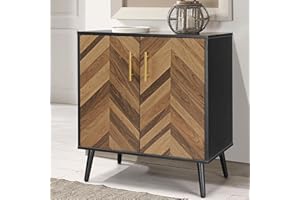 AMZOOM Accent Cabinet, Black Storage Cabinet with Doors Mid Century Modern Sideboard Buffet Cabinet with Storage Shelves Small Wood Accent Cabinets for Living Room Entryway Office, Brown Herringbone