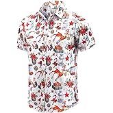 GRTXIN Christmas Shirts for Men Hawaiian Santa Claus Vacation Shirt Short Sleeve Button Down Dress Shirts