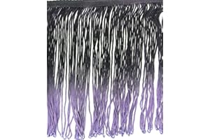 VISION TRIMS Ombre Tie-Dye Multicolor Chainette Thread Yarn Tonal Loop Fringe- Sewing Quilting Renaissance Dance Hawaiian Costumes Outfit Drapery- 7" Long- Black & Purple Shades Combination- 1 Yard