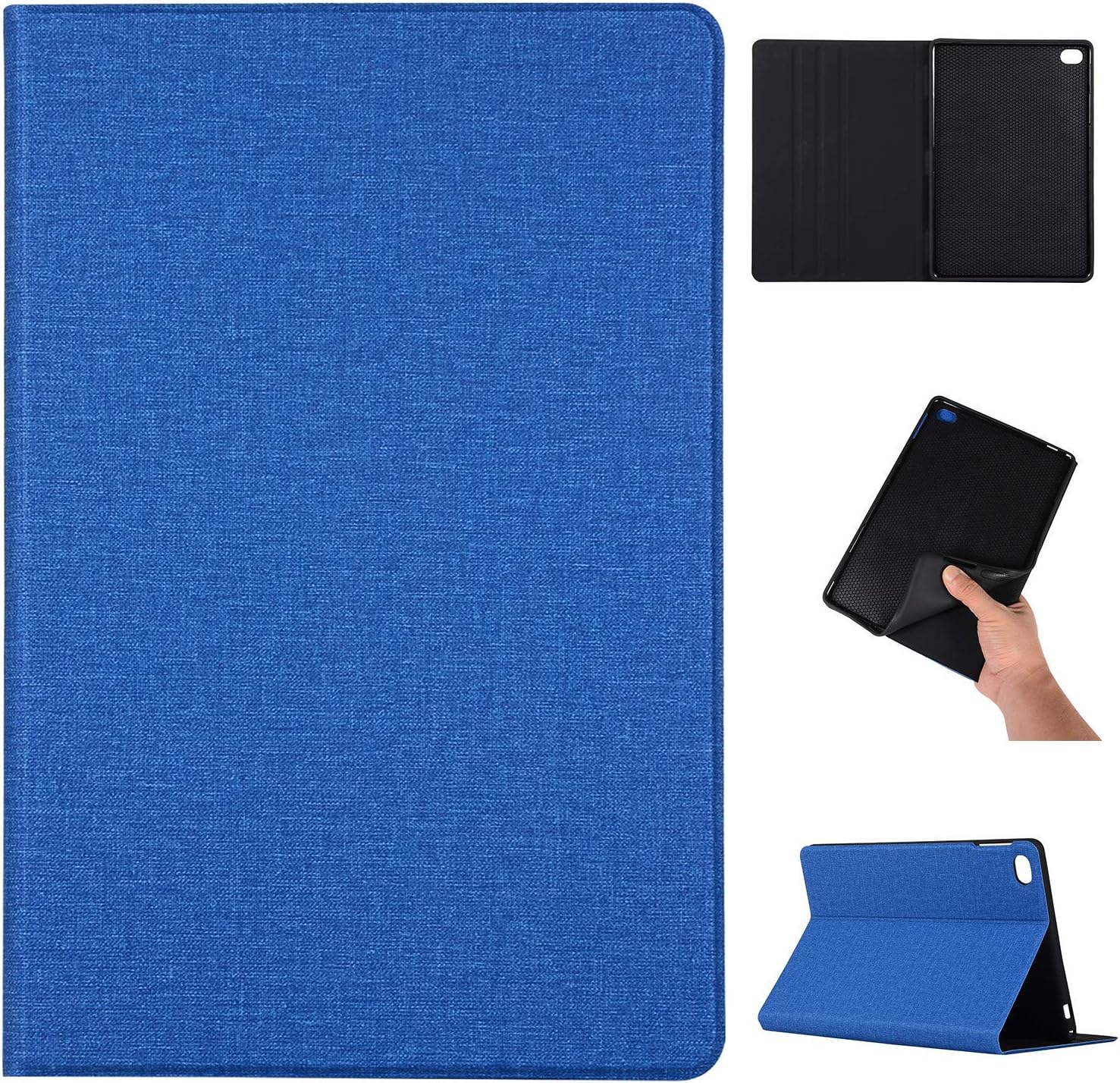 Amaxy Perfect for Huawei MediaPad M5 Lite 10 Case, Slim Muti-Angle Stand Flip Tablet Cover Soft Silicone Back Case Vintage Denim Case for Huawei MediaPad M5 Lite 10.1" 2018 -Blue