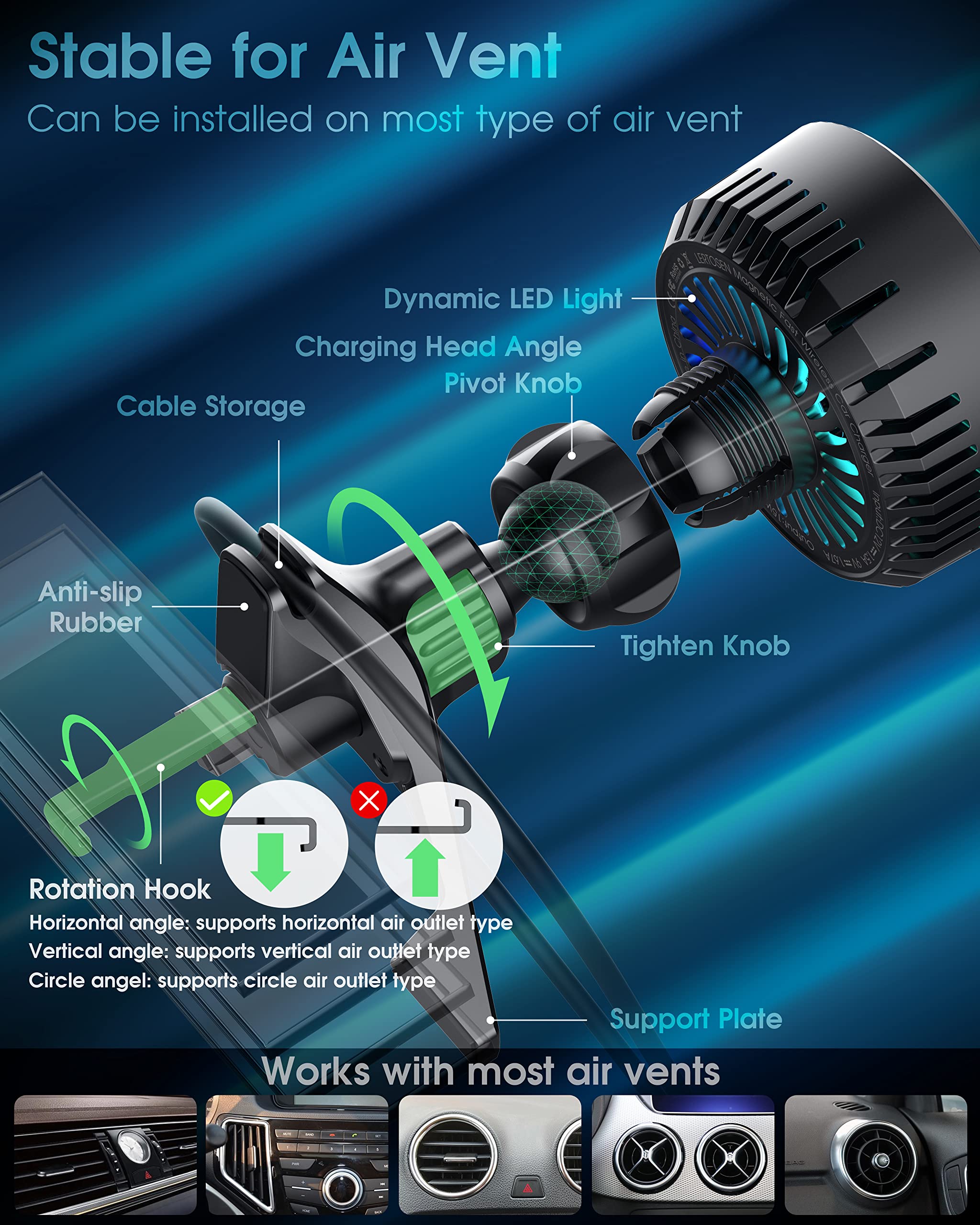 【Semiconductor Cooling Version】 Magsafe Car Charger, LERTOSEN Magnetic Wireless Car Charger for iPhone 14/13/12/Pro/Pro Max/Mini,15W Fast Charging Mag Safe Car Mount Charger Air Vent Phone Holder
