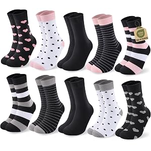BambooHop Crew Socks for Women, 10/20 Pairs Soft Cute Cotton Socks | Elastic Cuff Reinforced Heel and Toe, Cotton-Rich Comfor