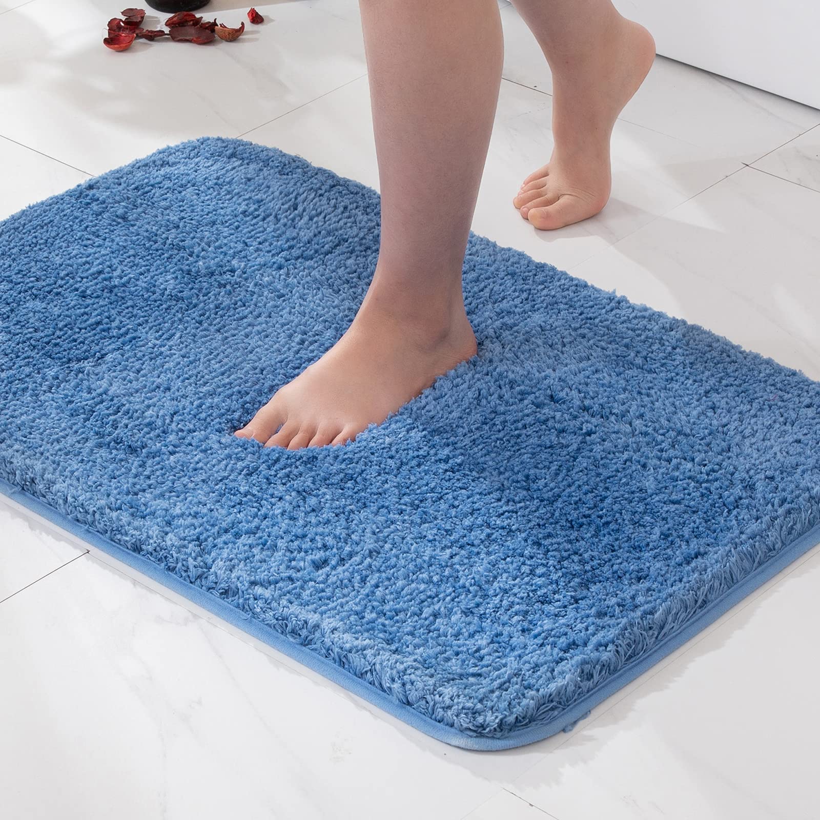 MIULEE Bath Mat Non Slip Absorbent Bathroom Soft luxurious Shower Small Mat Doormat Inside Rugs Kitchen Rugs Carpet Mat Washable for Bathroom Bedroom Kitchen Entrance 60x90 cm Blue