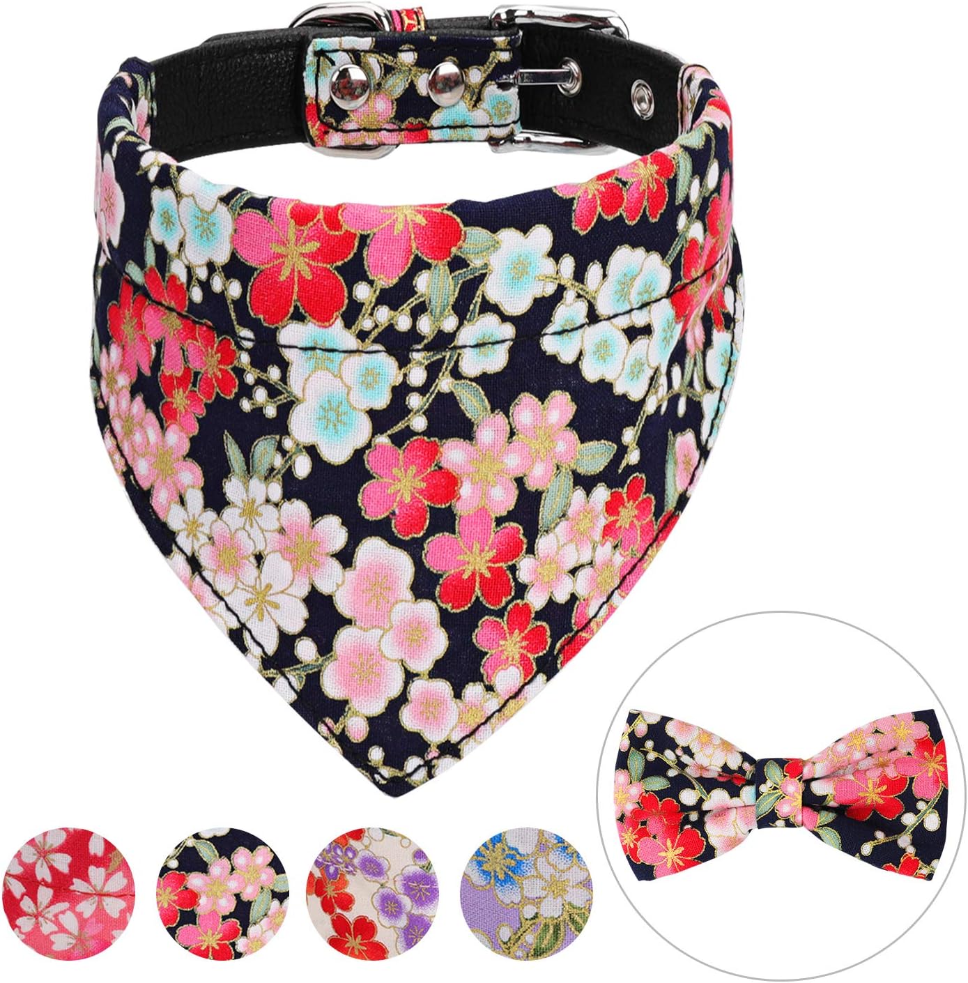 Vaburs Dog Bandana Collar and Dog Bowtie Collar, Adjustable Dog Collar with Bandana and Bowtie for Small Medium Large Dogs Detachable