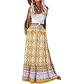 Bsubseach Maxi Skirts for Women 2026 Boho Skirt Long Flowy Skirts A Line Floral Skirt with Pockets Bohemian Trendy Summer