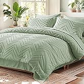 Anluoer Queen Comforter Set, Sage Green Tufted Bed in a Bag 7 Pieces with Comforter, 2 Pillow Shams, 2 Pillowcases, 1 Flat Sheet, 1 Fitted Sheet